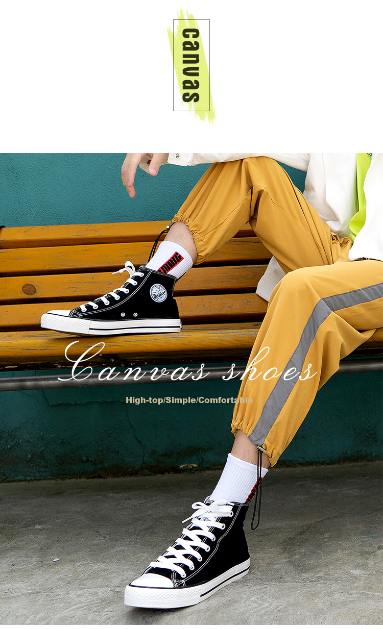 Warrior Classic High-Top Canvas Shoes, Versatile And Fashionable for Men And Women, Casual Shoes, Canvas Sneakers, WXY-473T, Black, Size 40