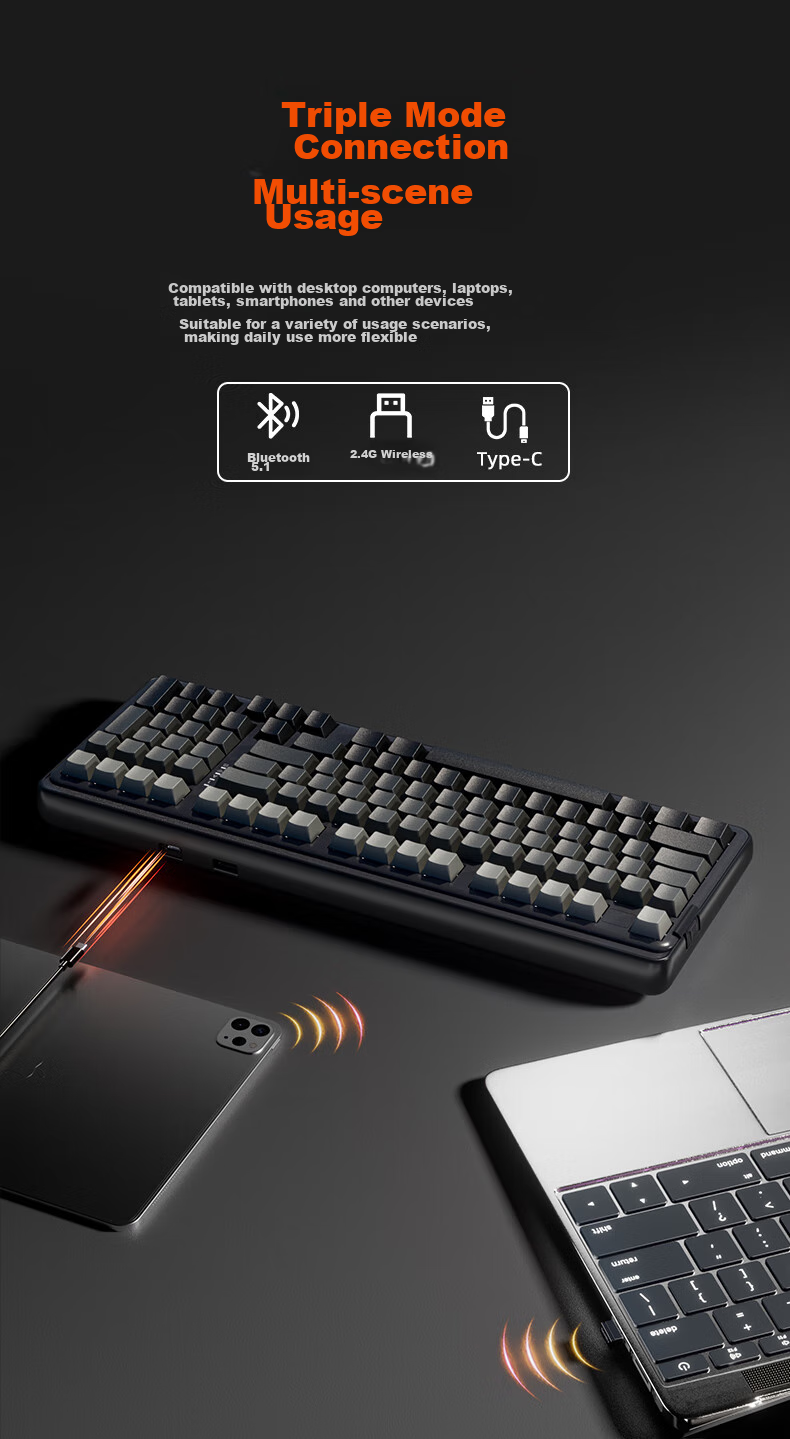Механическая клавиатура DAREU A98 Professional Edition, 98 клавиш, беспроводная, RGB, белый дым синий