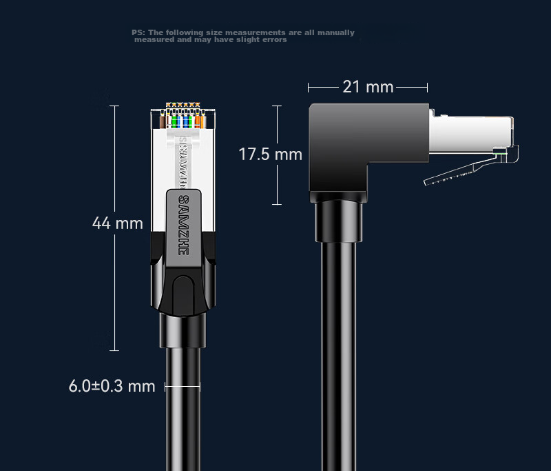 Кабельная сборка SAMZHE Cat6 Ethernet Right-Angle Elbow, 10 Gigabit Network Cable, 1 метр, черный