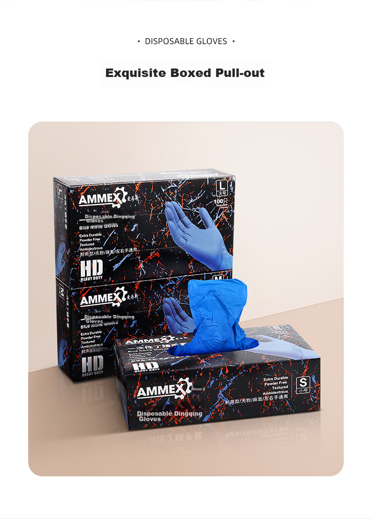 Одноразовые нитриловые перчатки Ammex APFNCHD, синие, размер S, 100 штук в коробке