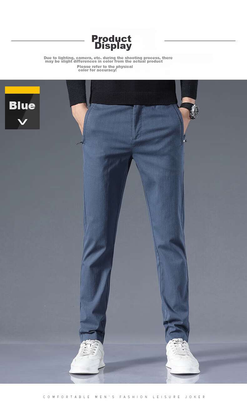 ROMON Casual Pants for Men, Autumn Trendy Trousers, Straight-Leg Comfortable Loose-Fit Sports Business Pants for Men, JK66 Denim Blue 34