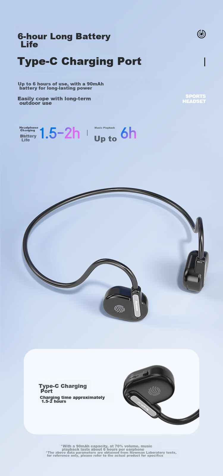 Наушники Newmine Mini6S, беспроводные, Bluetooth 5.3, с костной проводимостью, открытого типа, спортивные, черные