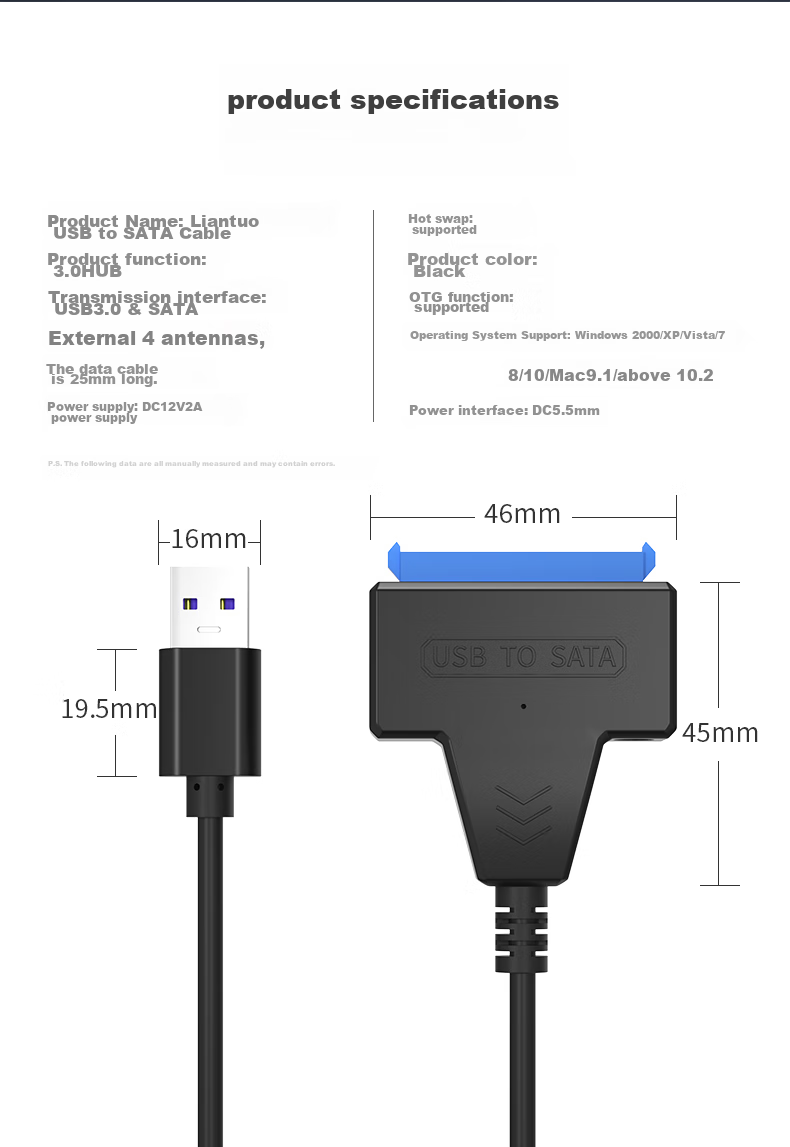 Переходник LinkStone USB 3.0 на SATA, кабель для жесткого диска, адаптер EasyDrive, корпус для 2,5-дюймовых жестких дисков, док-станция для ноутбука