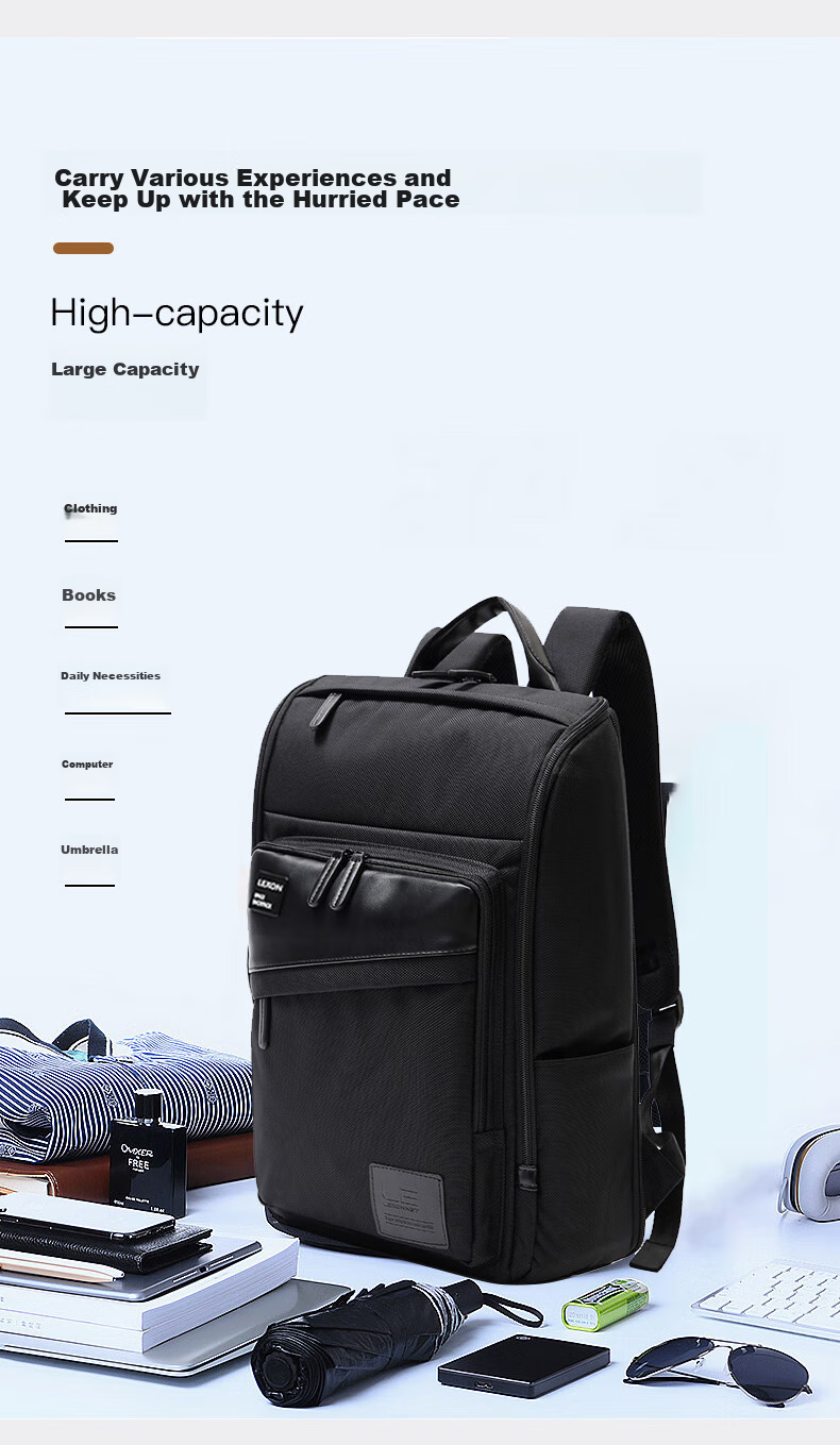 Рюкзак для ноутбука LEXON SPACE, 15.6 дюймов, черный, с расширением