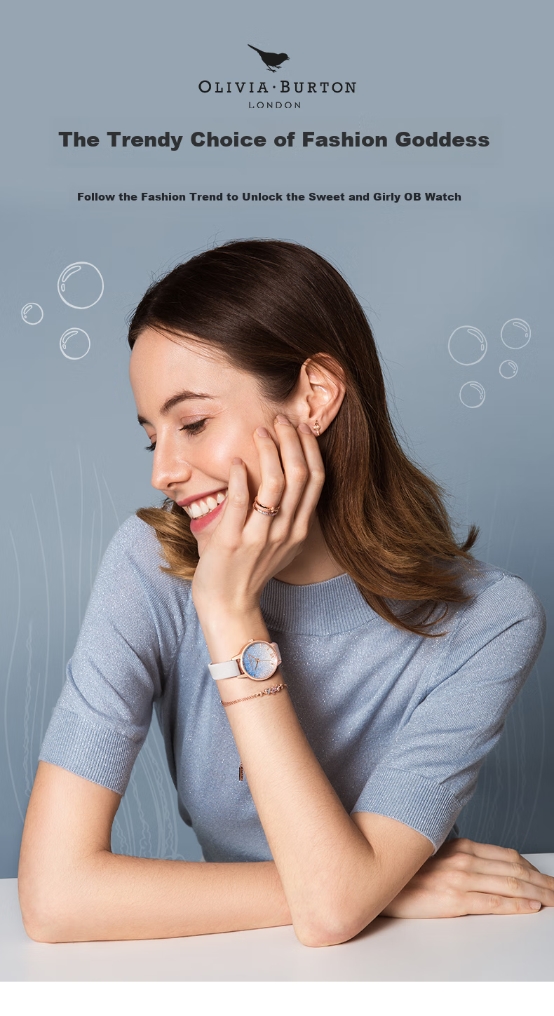 Женские часы OLIVIA BURTON OB16US26, кварцевые, синие, кожаный ремешок, диаметр 30 мм