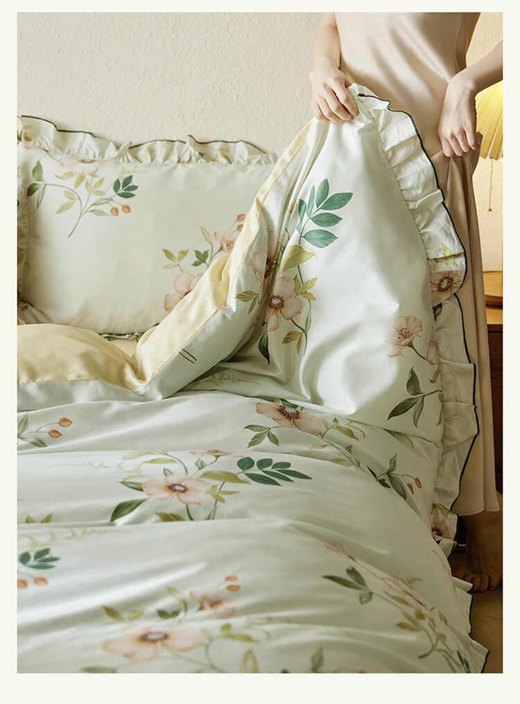 Комплект постельного белья Dohia Home Textiles, 1.8 м, 4 предмета, 100% хлопок, романтический французский стиль с оборками