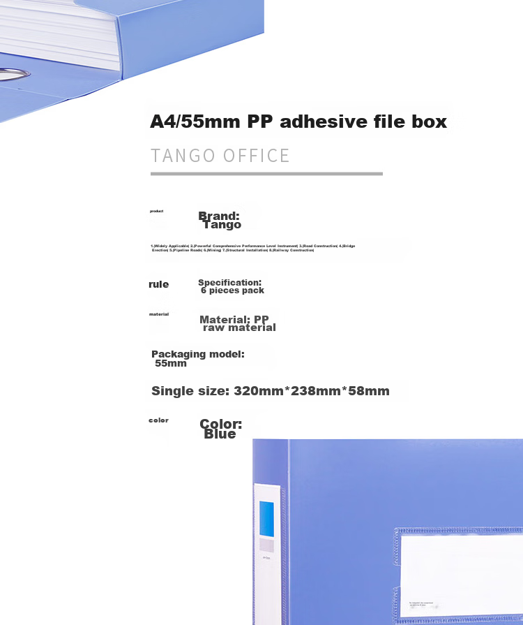 Папка для документов TANGO, А4, 55 мм, синяя, с клапаном, для офиса