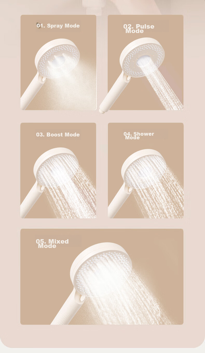 Душ ручной Ду Понт D-AH109, насадка для душа с большим распылением, 5 режимов, ABS пластик, кремово-белый