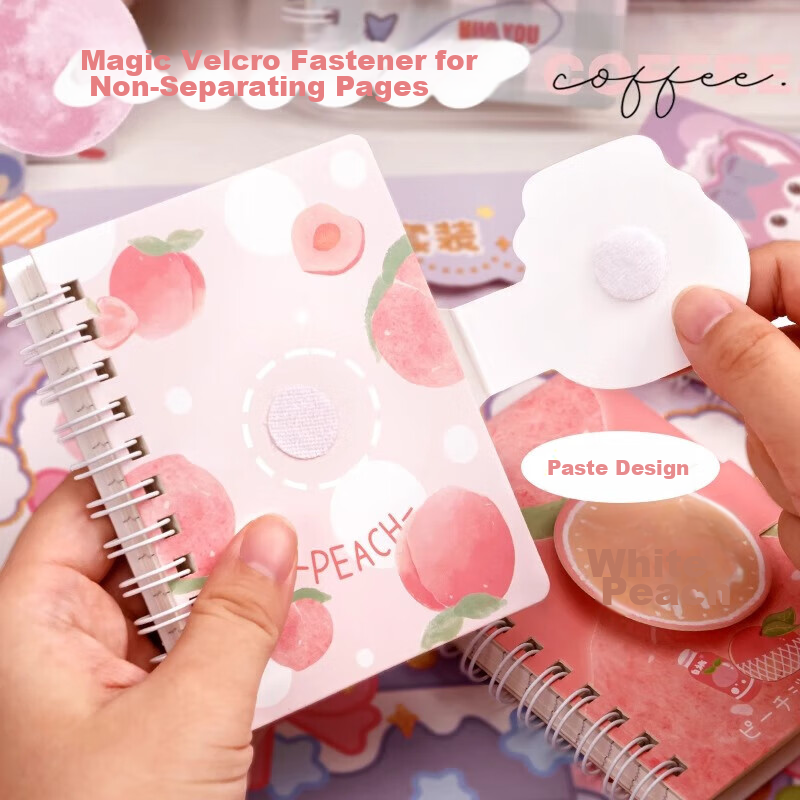 Блокнот Sijinianhua Pocket Magic Tape Binding Portable Cartoon Spiral Notebook, Portable Handheld Journal, Четыре книги - Персиковый сок