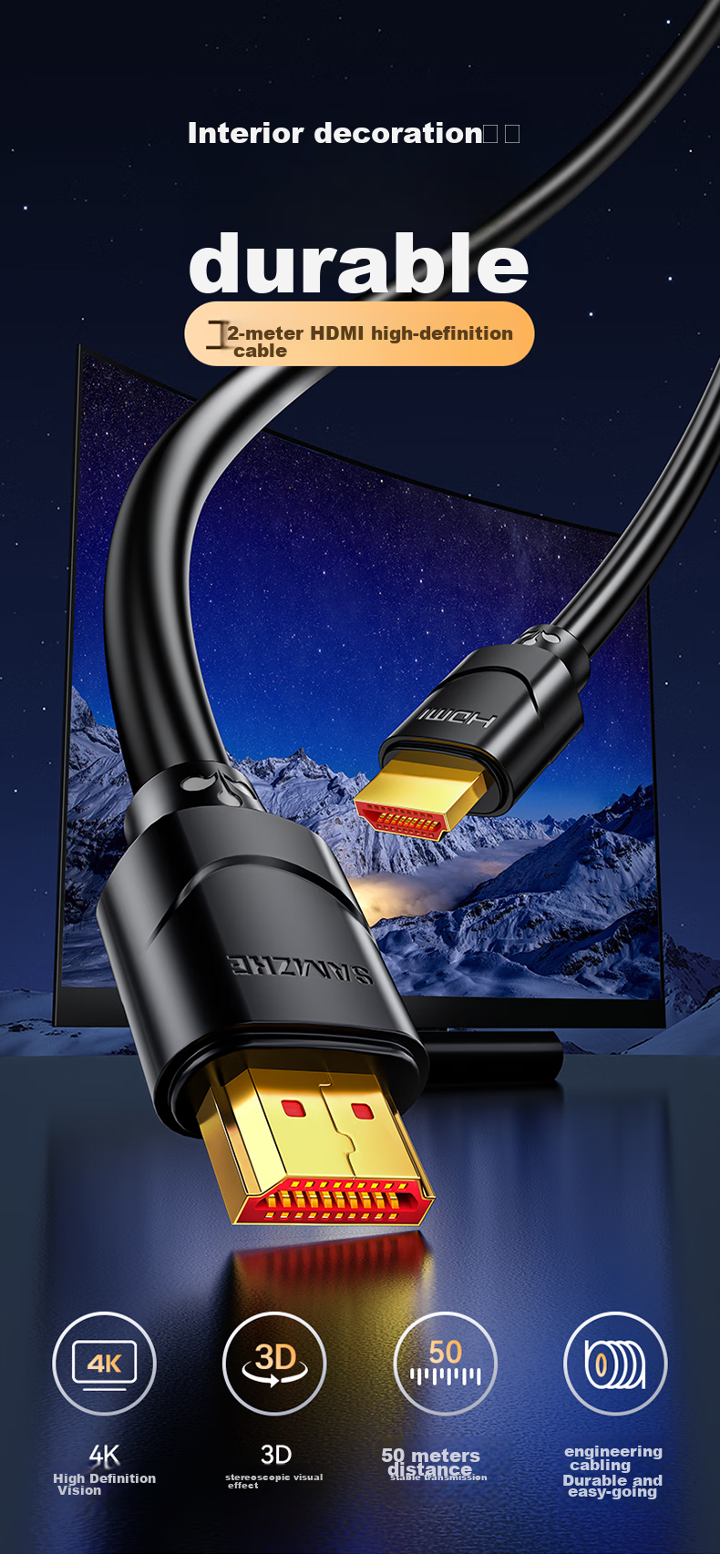 Кабель SAMZHE HDMI, цифровой кабель высокой четкости для домашней установки и инженерии, 3D видеокабель, 20 метров, кабель для передачи данных для ноутбука, ТВ, проектора, монитора, 200SH8