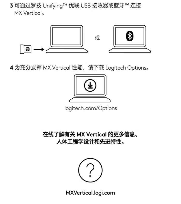 罗技MX Vertical无线蓝牙垂直鼠标商务办公立式鼠标人体工程学设计师视频剪辑笔记本电脑 MX Vertical