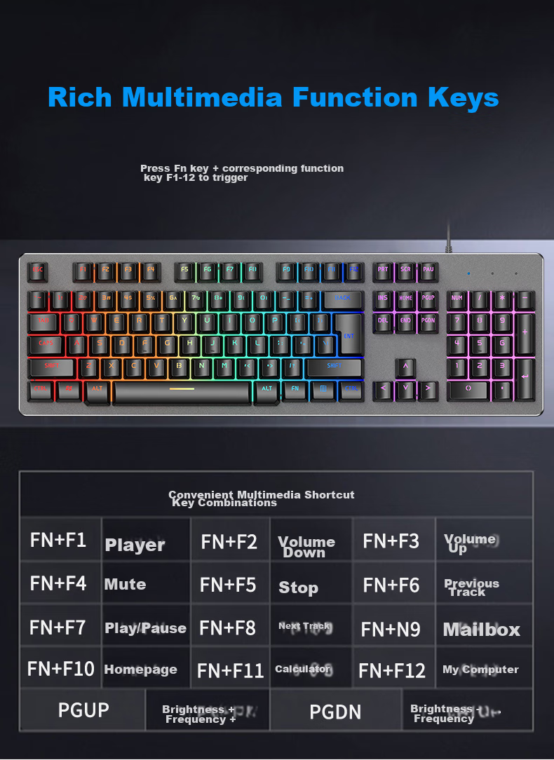Механическая клавиатура EWEADN GX300 с подсветкой и игровой мышью, проводной набор для геймеров и офиса