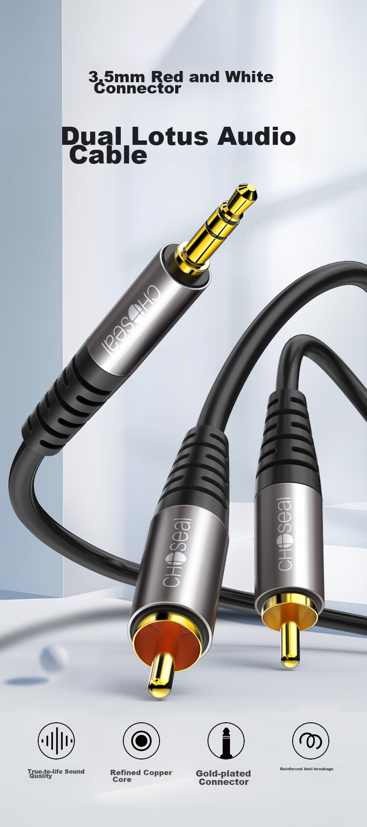CHOSEAL QAD17BKT1 Аудиокабель от 3.5 мм до двойного RCA, 1 м, алюминиевый корпус