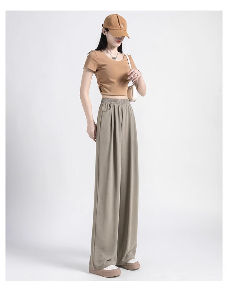 Женские брюки LangSha Ice Silk Wide-Leg Pants, летние, легкие, защищающие от солнца, с высокой талией, драпирующиеся, ленивого стиля, прямые, повседневные женские брюки