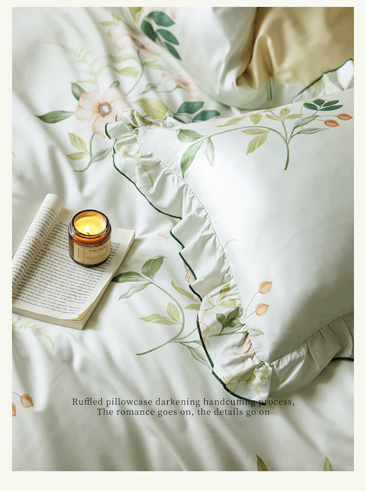 Комплект постельного белья Dohia Home Textiles, 1.8 м, 4 предмета, 100% хлопок, романтический французский стиль с оборками