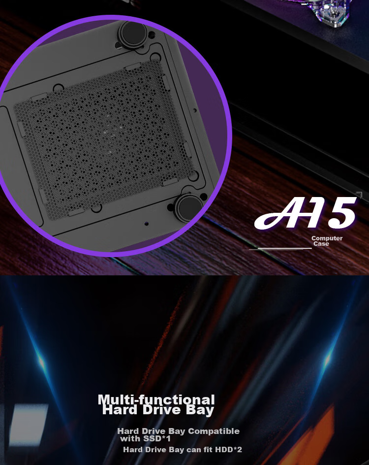 Корпус для настольного компьютера Aigo A15, черный, ATX, mATX, Mini-ITX, с окном