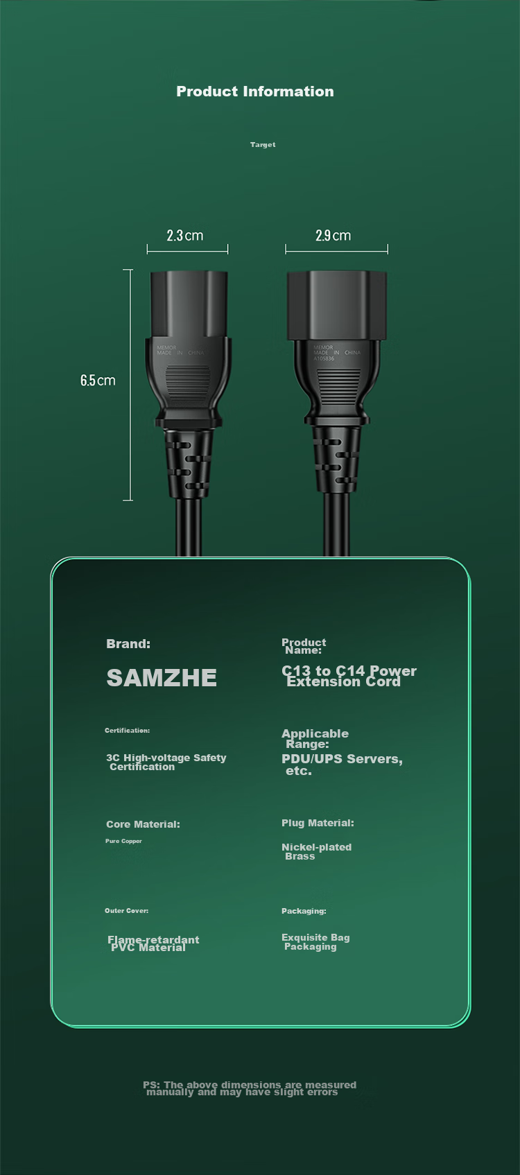 Кабель питания SAMZHE PDU, 3 метра, C13 - C14, для серверных и ИБП, трехжильный провод 3*1.0, соответствует стандарту IEC, COT30
