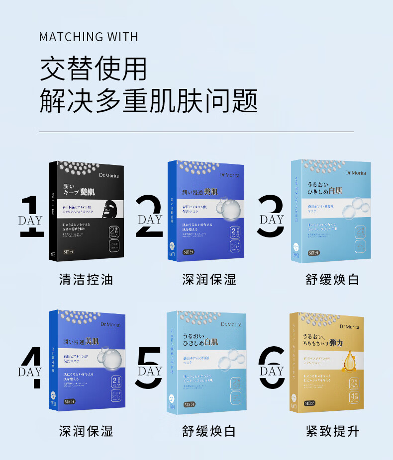 森田冰肌细白面膜 美白收缩毛孔去黑头提亮肤色补水保湿30gx5片/盒