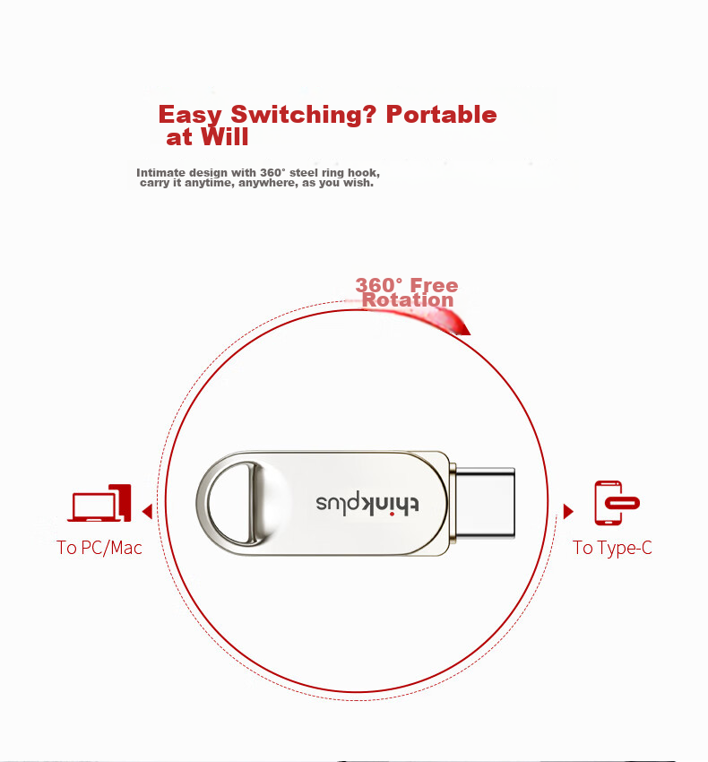 USB-накопитель ThinkPlus Lenovo 128GB Dual-Interface Metal USB Flash Drive, совместимый с телефонами и компьютерами с USB Type-C, внешний универсальный флэш-накопитель с большой емкостью, TYCU301