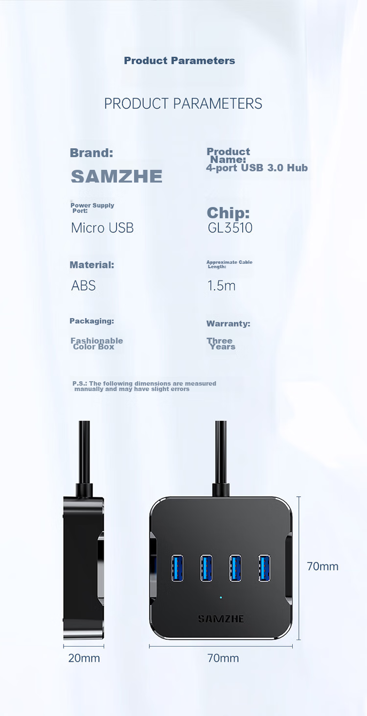 USB-хаб SAMZHE HUB02, 4 порта USB 3.0, высокоскоростной, черный, 1.5 метра