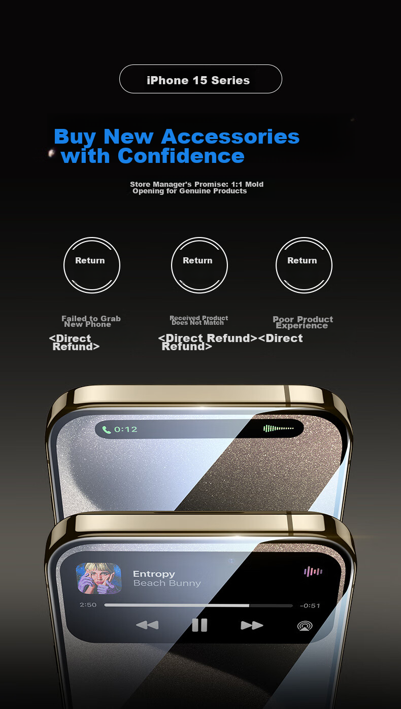 Защитное стекло ESR для iPhone 15 Pro Max, полное покрытие, антиотпечатки, HD, 2 шт.