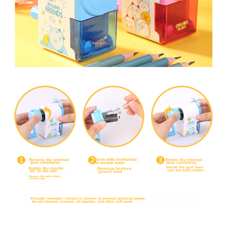 Точилка для карандашей Deli Panda, механическая, роторная, для студентов, с контейнером, розовая