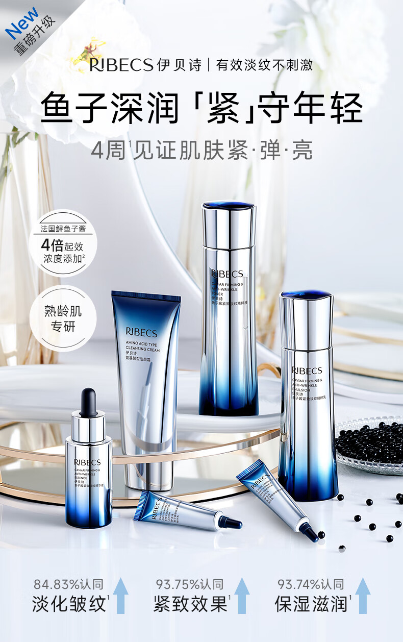 伊贝诗鱼子酱紧致淡纹化妆品补水保湿提拉紧致护肤品6件套礼盒升级版
