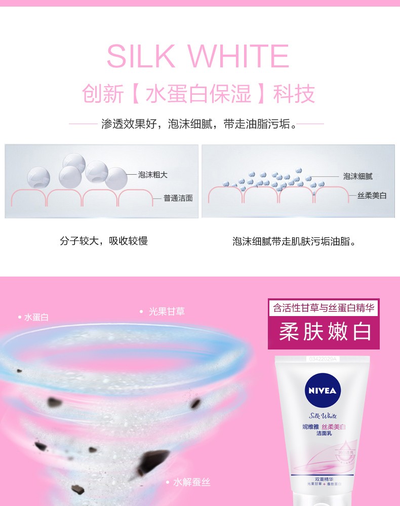 妮维雅丝柔美白洁面乳100g 深层清洁泡沫保湿女士学生面部护肤洗面奶 1支装