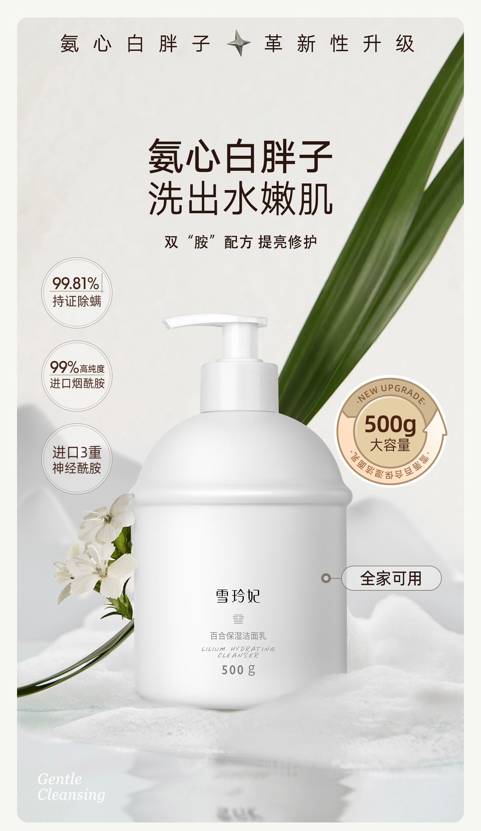 雪玲妃氨基酸温和洗面奶保湿控油深层清洁洁面乳男女通用 氨基酸洗面奶300g