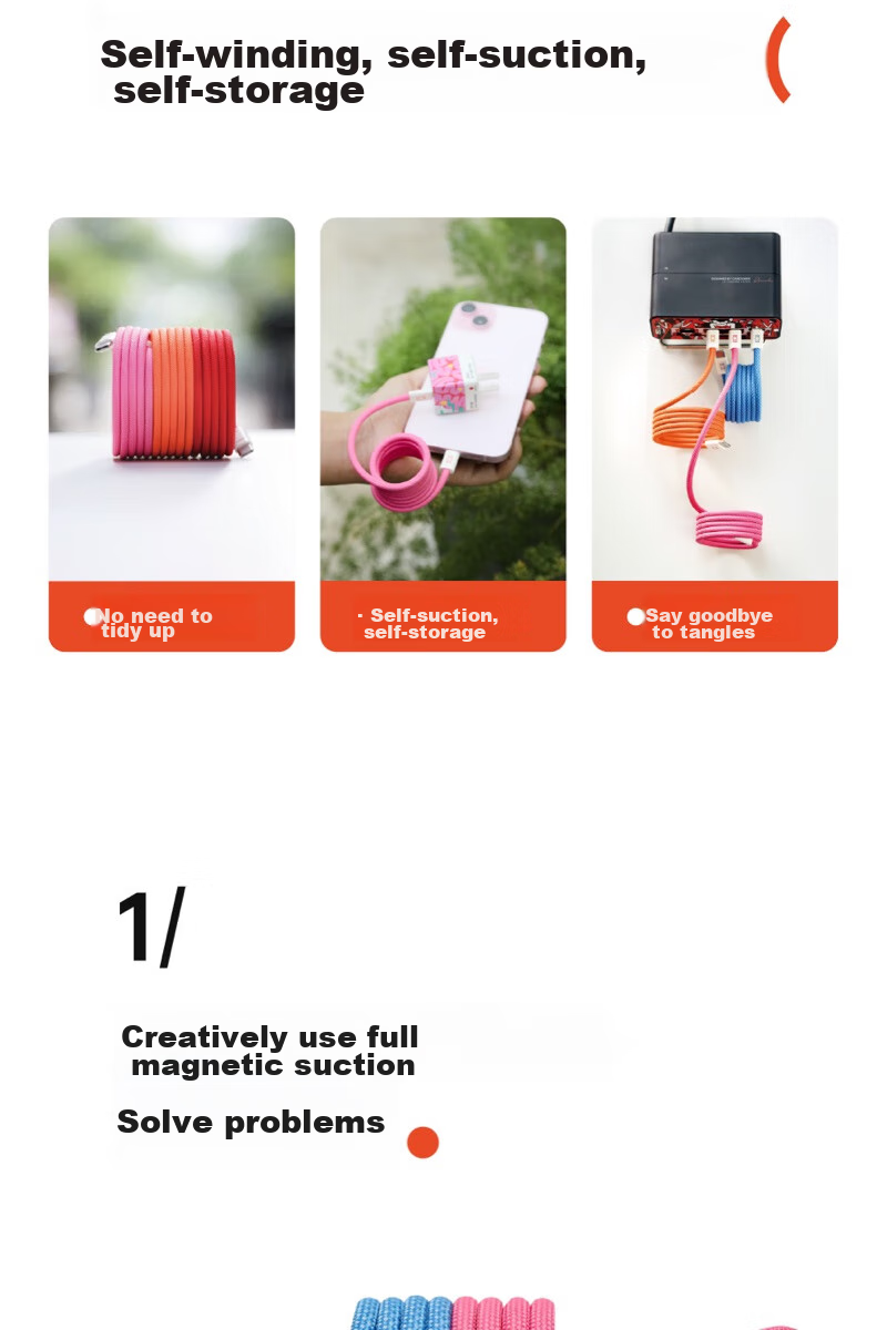 Магнитный кабель CANDYSIGN MagTie 100W USB A-C Sweet White для iPhone, iPad, ноутбуков, 1 метр