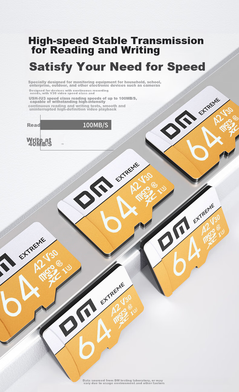 Карта памяти DM Gold Card A2 V30, 64 ГБ, TF (MicroSD), для игровых телефонов, видеорегистраторов, камер наблюдения, высокоскоростная внутренняя карта памяти