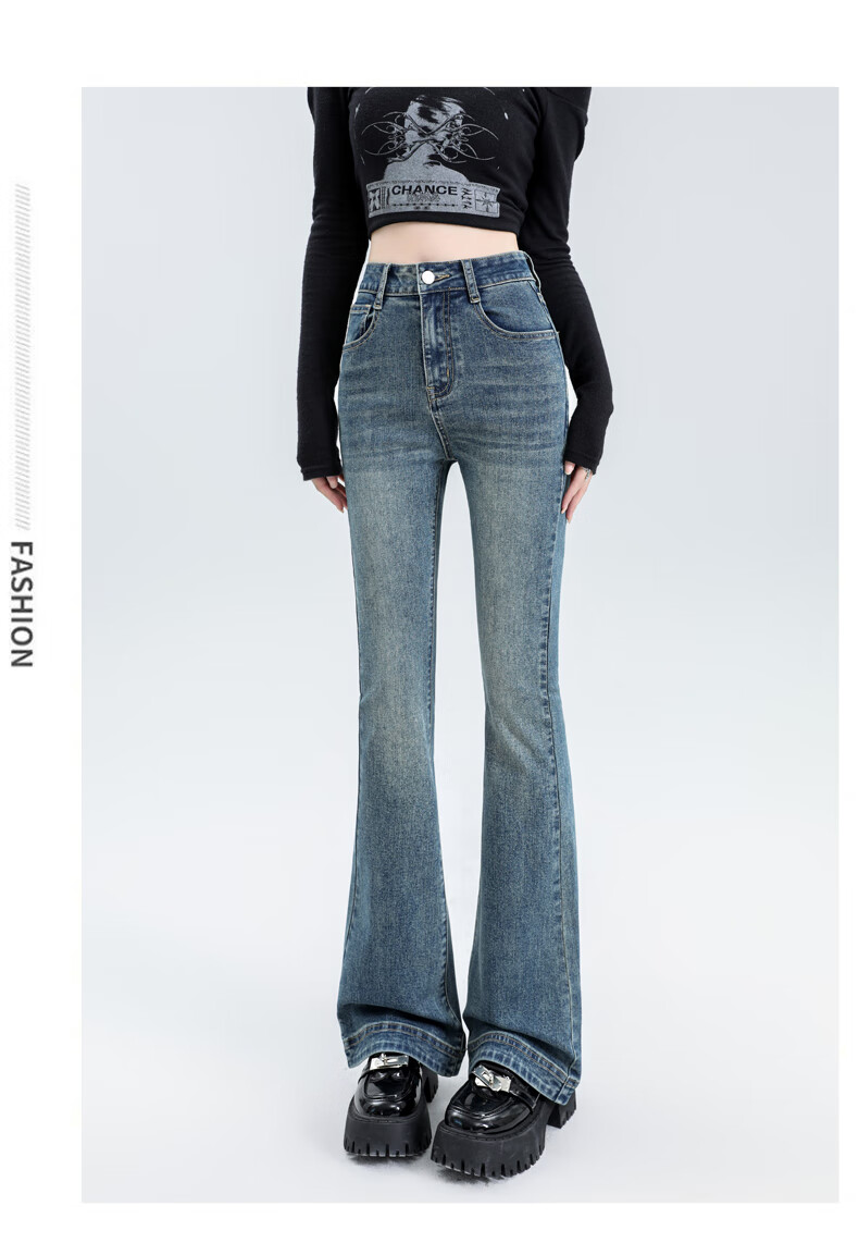 Женские джинсы JEANSWEST, модные брюки с легким клешем, осенние брюки с высокой талией, повседневные узкие брюки для похудения в стиле ретро, синие XL