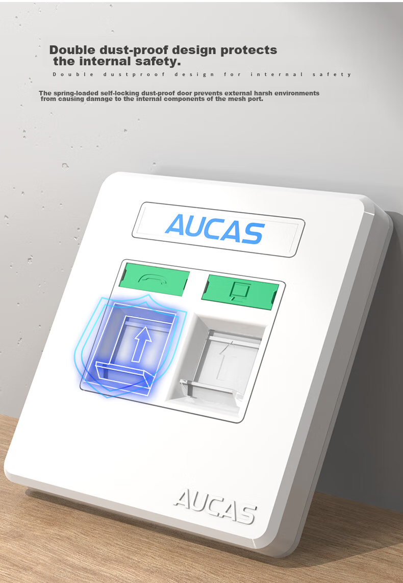 Панель для компьютерной розетки AUCAS Universal Ultra-Five/six/seven, усиленная, 86-типовая, с сетевым портом, подходит для информационного модуля телефона, без модуля, белая, ACFP02