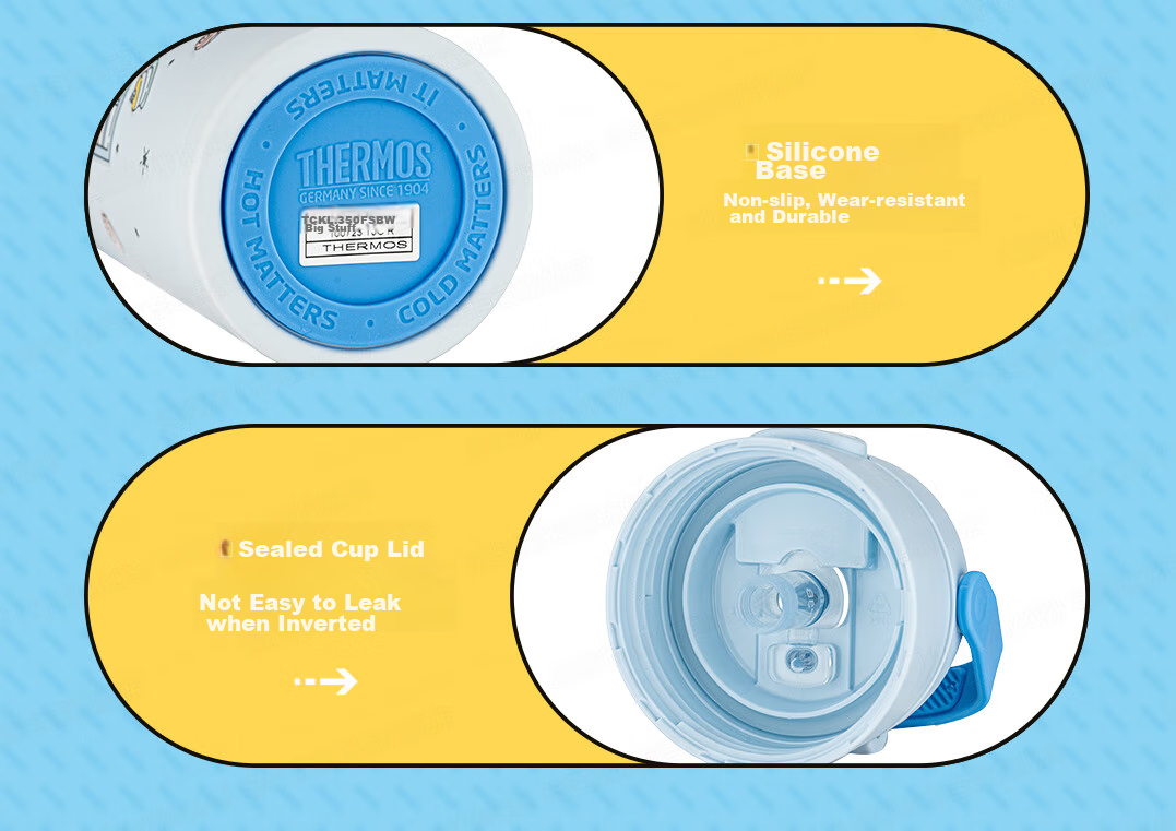 Детская термобутылка THERMOS с трубочкой, 350 мл, "Большая собака", синяя, нержавеющая сталь, для детского сада и школы