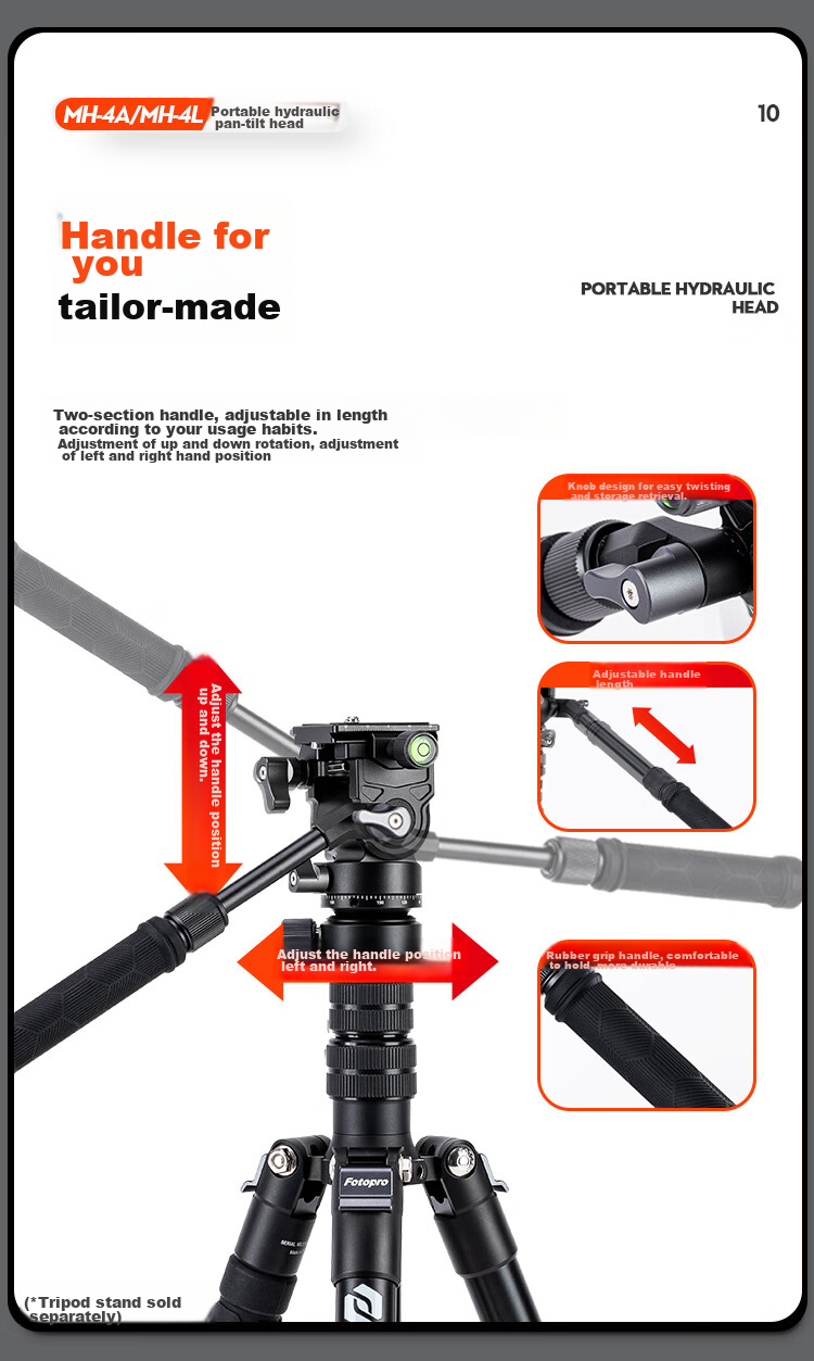 Штатив Fotopro MH-4L с гидравлической головкой, универсальный интерфейс 1/4 дюйма, для вертикальной и горизонтальной видеосъемки, для беззеркальных камер