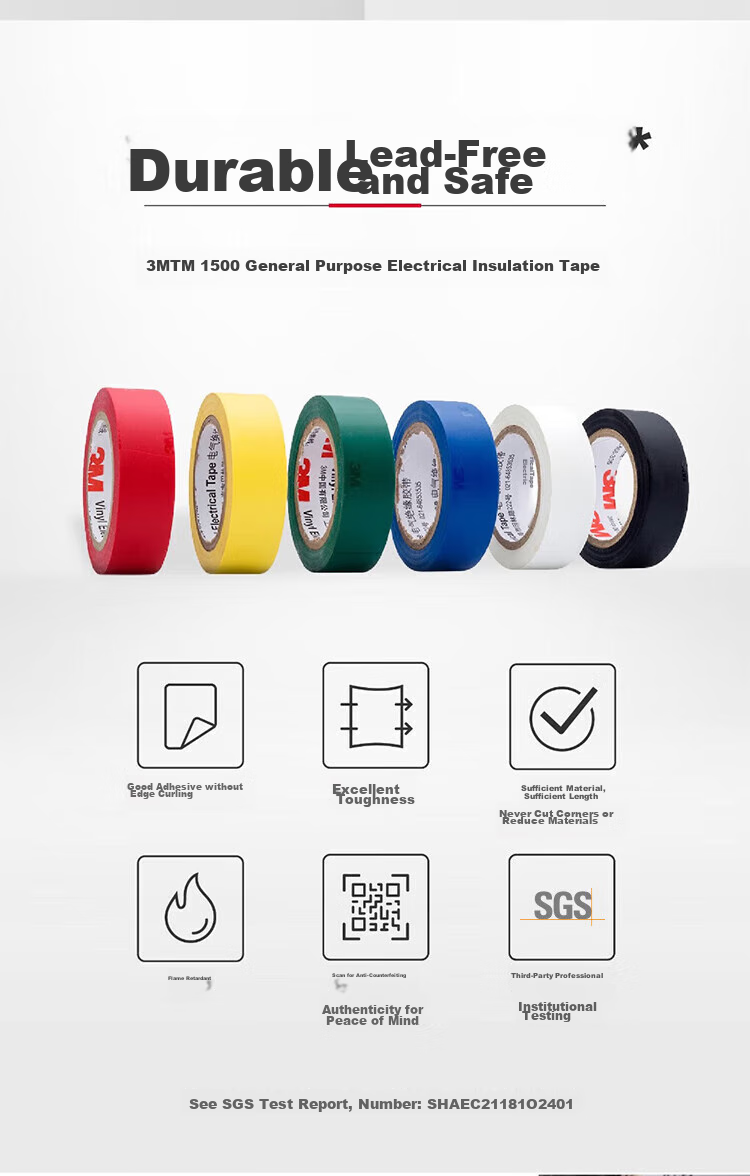 Изолента 3M 1500#, 10 метров, красная, однорулонная упаковка, для автомобильной проводки, износостойкая, влагостойкая, без свинца