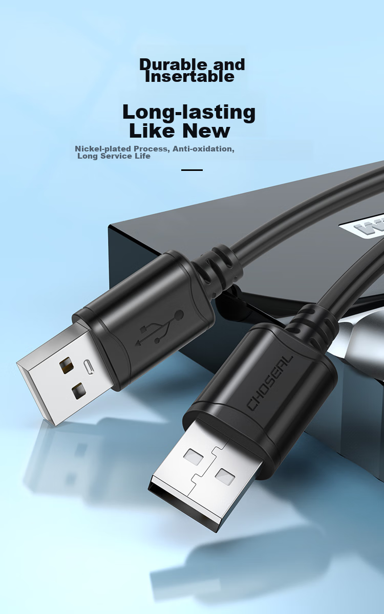 Кабель CHOSEAL QS5306A USB 2.0 Male to Male, двойной, 0.5 метра, черный