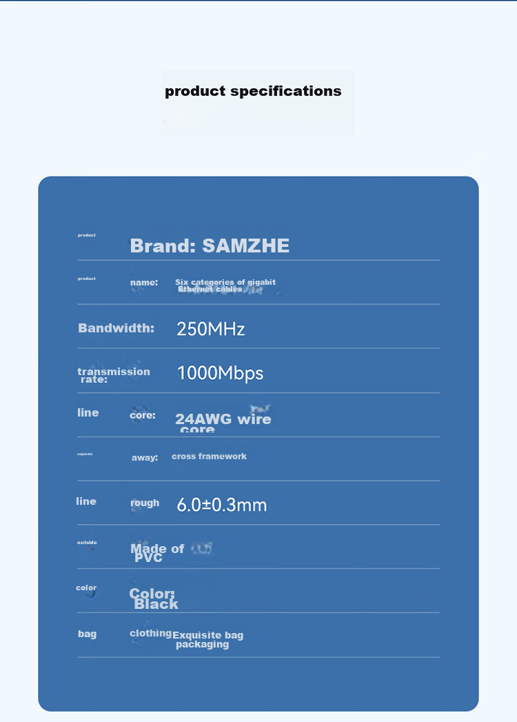 Сетевой кабель SAMZHE Cat6 Gigabit, медный, для компьютерных и домашних сетей, 10 метров, черный