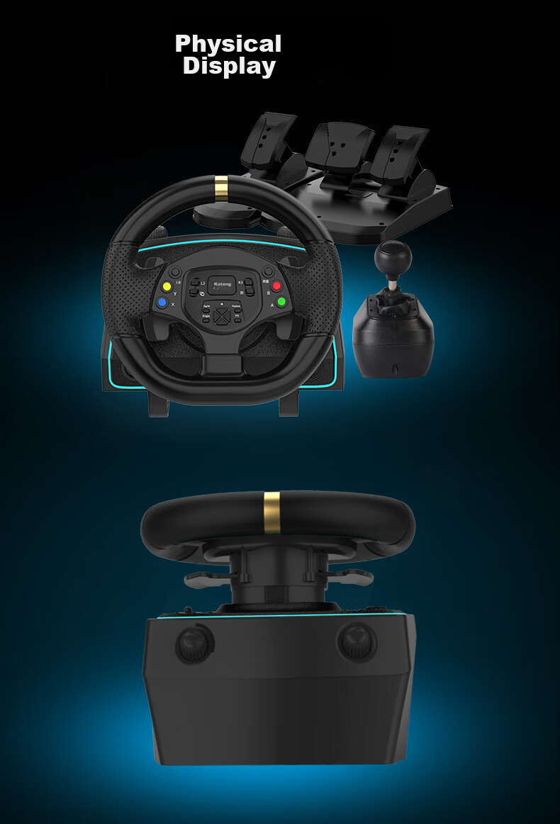 Игровой руль KETENG G30 с углом поворота 1080°, симуляция гонок с обратной связью, совместим с ПК/PS4/Xbox/Android/Switch