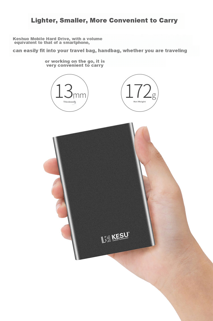 Портативный жесткий диск KESU 1TB, USB 3.0, внешний механический жесткий диск большой емкости, массивное хранилище, подключение к ноутбукам и смартфонам, 2,5 дюйма, для хранения данных семьи и офиса