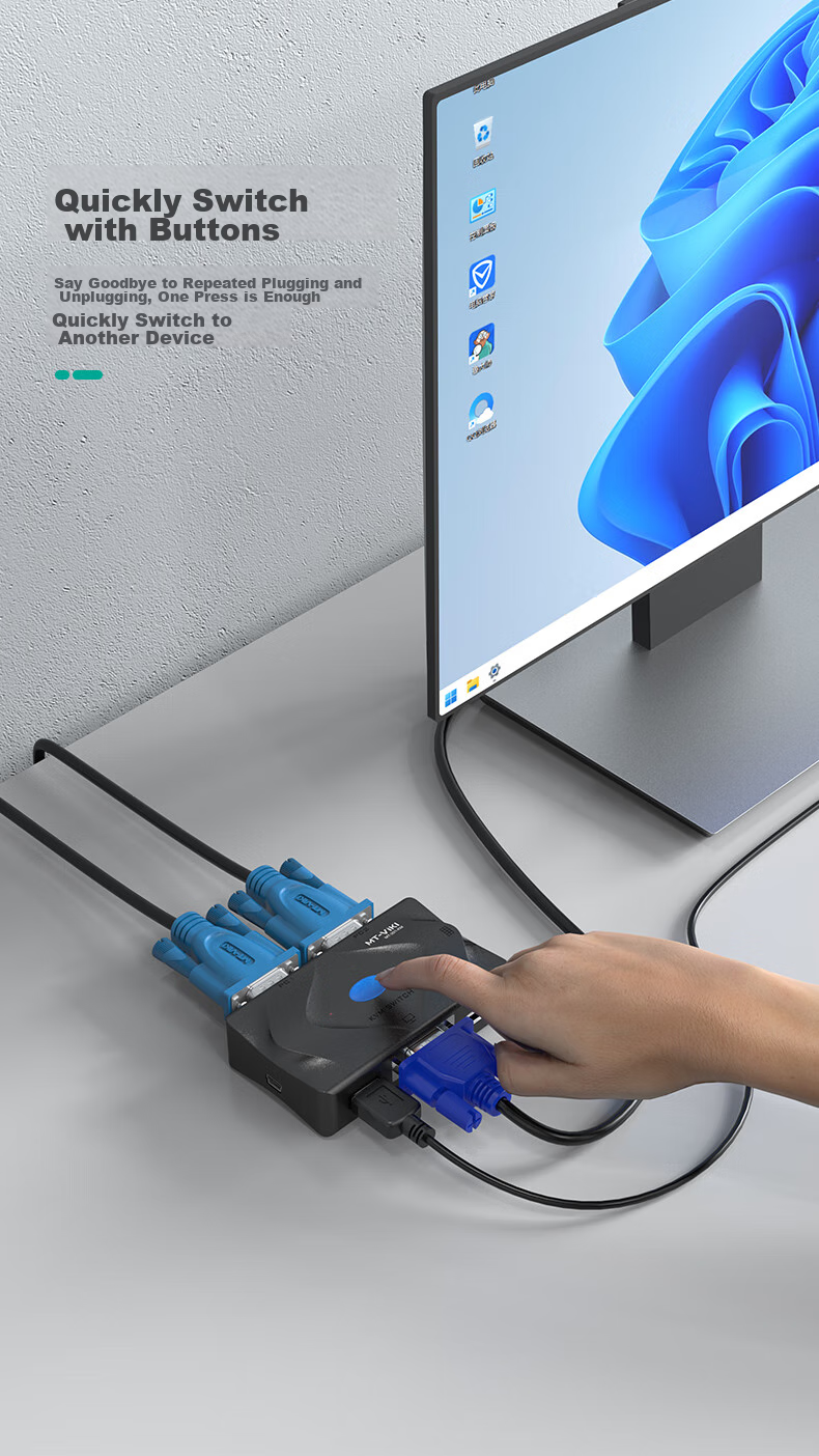 KVM-переключатель MT-viki MT-201, 2 порта, VGA, USB, для управления несколькими компьютерами