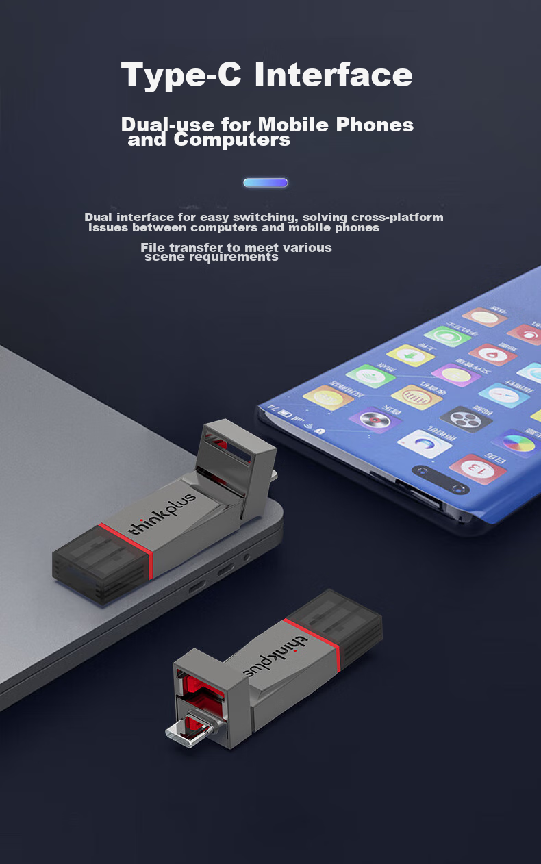 Флеш-накопитель Lenovo ThinkPlus TU280, 128 ГБ, USB 3.2 Type-C, металлический корпус, серый