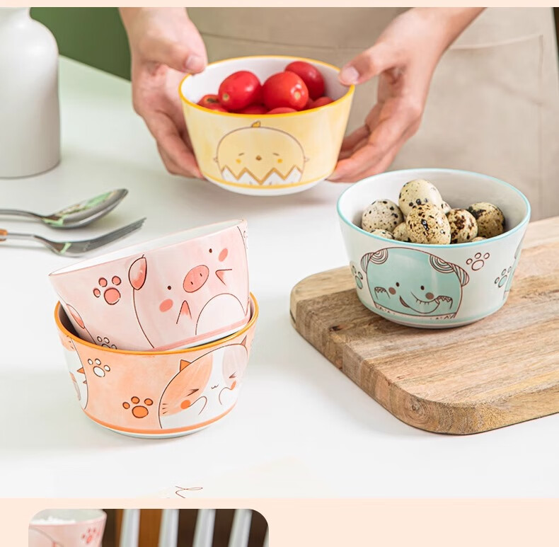 Миски керамические CERAMICS, набор из 4 штук, 4.5 дюйма, с дизайном "Милые животные", для дома, популярные, стильные