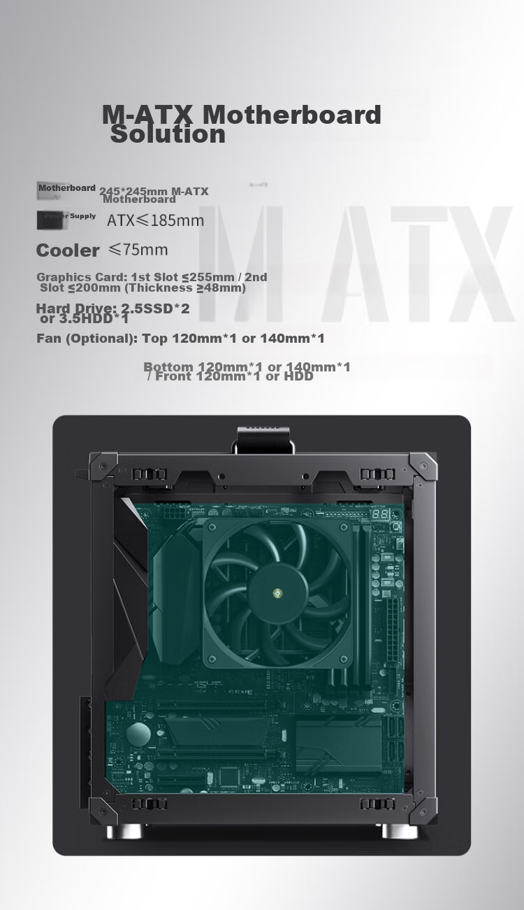 Корпус JONSBO C6 Handle Version Black MATX, черный, M-ATX, Mini-ITX, ATX блок питания, до 75 мм кулер, до 255 мм видеокарта