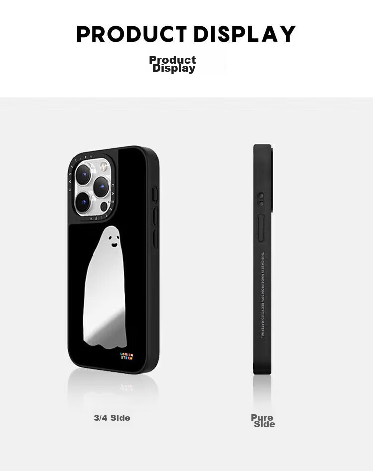 Чехол для телефона CASETIFY Little Ghost Mirror, противоударный, MagSafe, для iPhone 15 Pro Max, серебристое зеркало, черная рамка