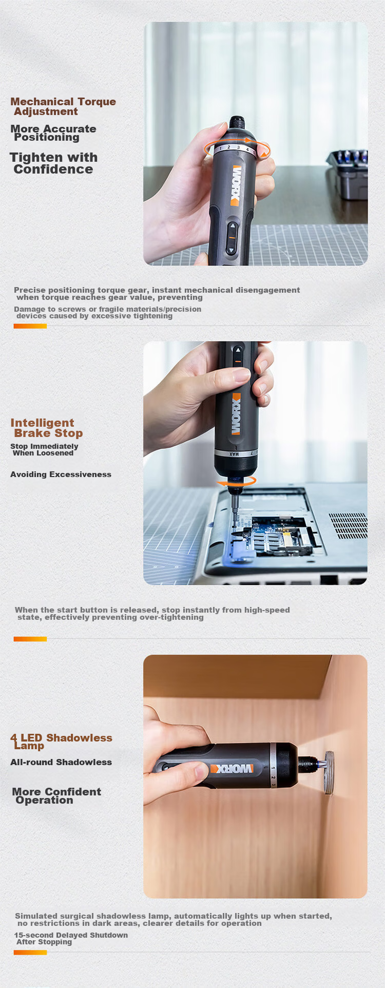 Аккумуляторная отвертка WORX WX242, компактная ручная, литиевая батарея, 30 бит в комплекте