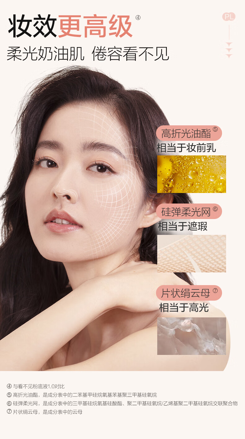 恋火（Passional Lover）/PL看不见粉底液升级版01象牙白 便携装10g 遮瑕干皮奶油肌水光