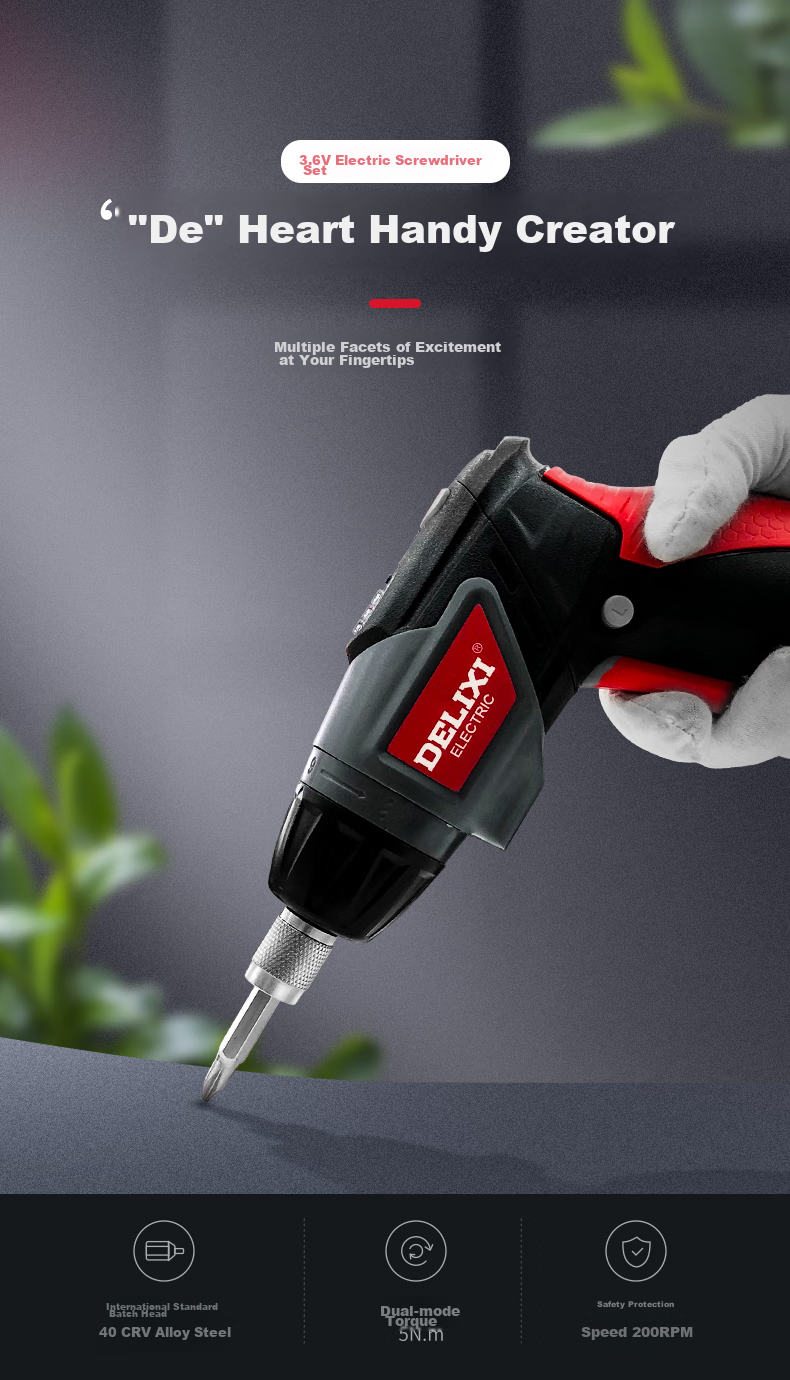 Аккумуляторная отвертка DELIXI ELECTRIC, 3.6 В, 46 предметов, для домашнего использования, с высоким крутящим моментом