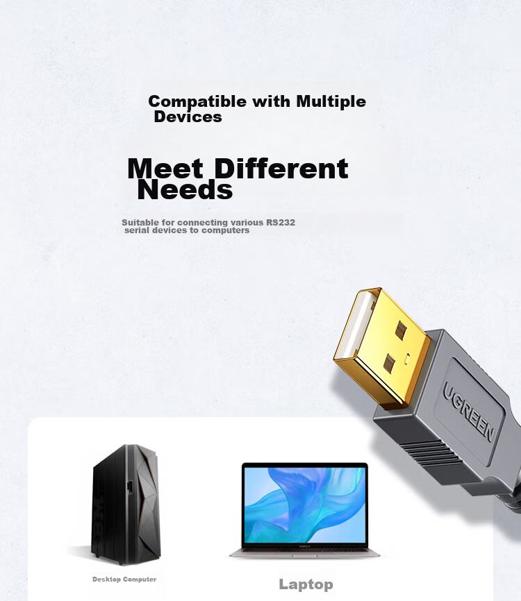 UGREEN USB to RS232 Serial Cable, 2 метра, черный
