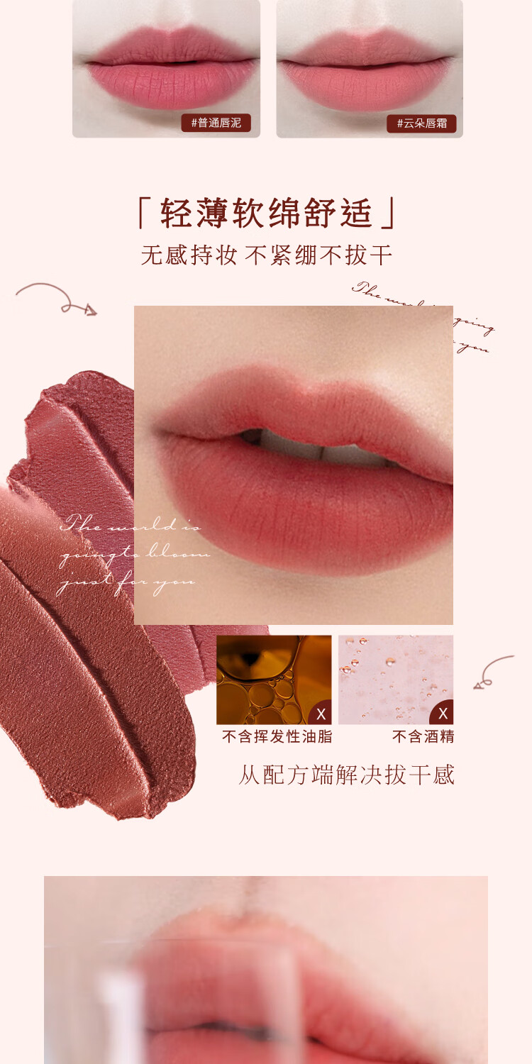 花知晓 草莓洛可可云朵唇霜丝绒哑光口红唇釉送女友礼物 S05小郁金香
